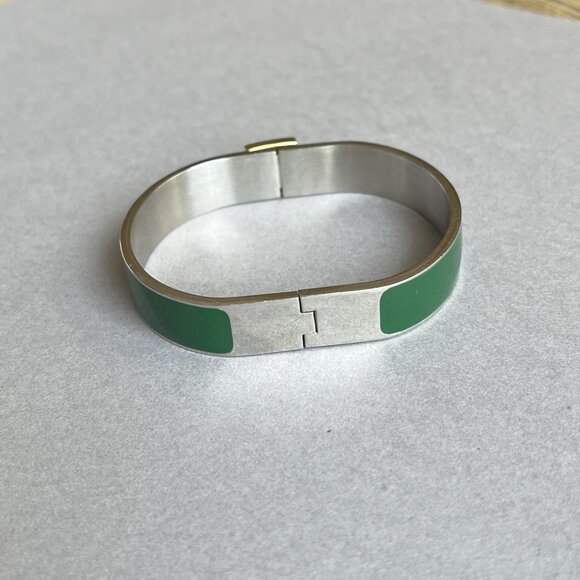 Rustic Cuff Enamel Green and Stainless Hinged Logo Bracelet - Picture 4 of 5